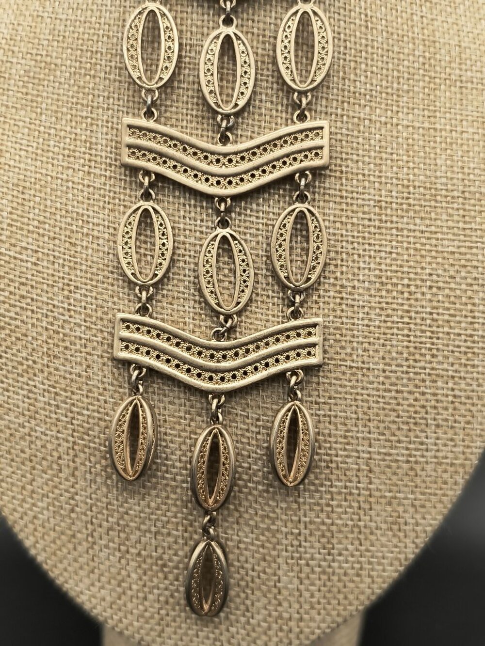 Stella & Dot Kimberly Waterfall 26" Gold Tone Tiered Filigree Necklace
